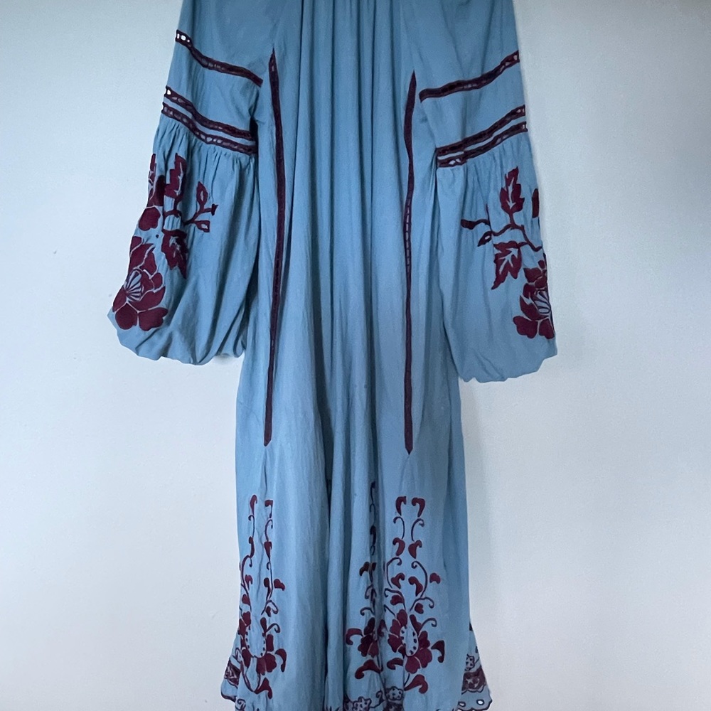 Free People Light Blue Maxi Dress with Burgundy Embroidery - Picture 9 of 17